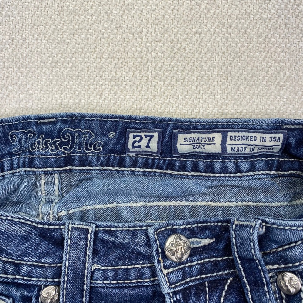 Miss Me Signature Bootcut Jeans Womens 27x 34 Medium Wash Blue Low Rise JW8168B - Picture 5 of 15
